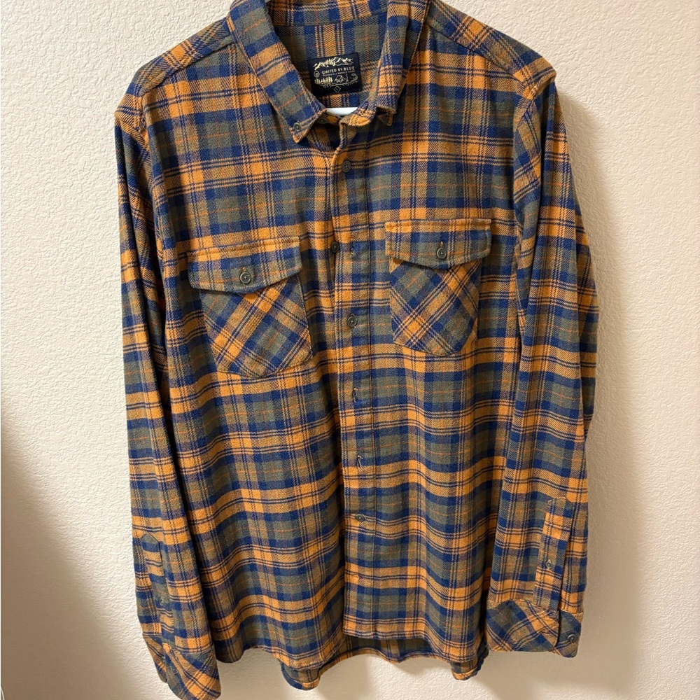 United By Blue Men's Casual Plaid Flannel Shirt - Blue and Orange